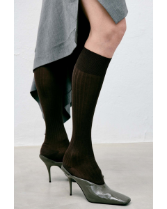 Loelle Ribbed Knee-Highs Brown