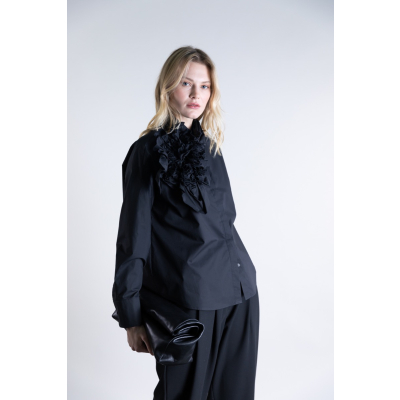 Black blouse with floral appliqué