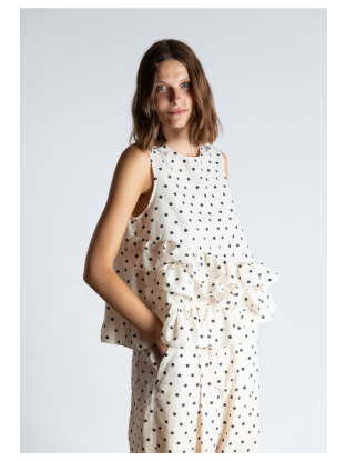 Blouse korte mouwen katoen beige