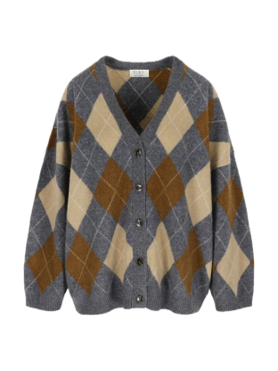 Argyle Cardigan Grey Check