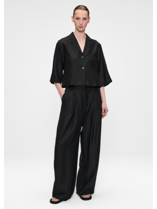 Light linen mix cropped shirt black