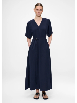 Japanese crepe long dress midnight blue