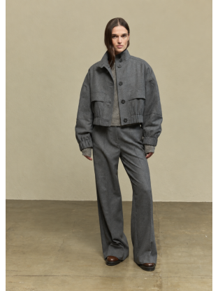 Cropped Bomber Jacket Grey Melange