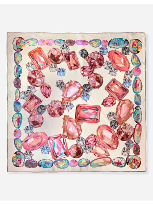Scarf Painted Opals Diamonds & Stones Cream Pink Turquoise