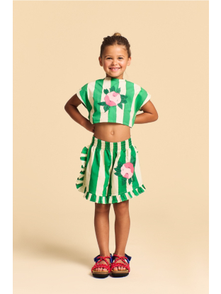 Gestreepte short flowers wit en groen