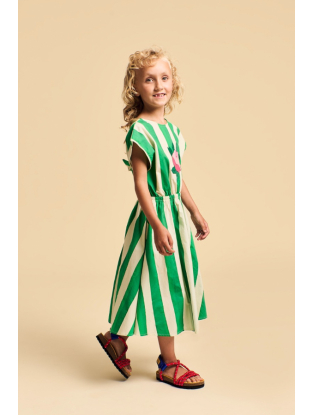 Gestreepte jurk flowers wit en groen