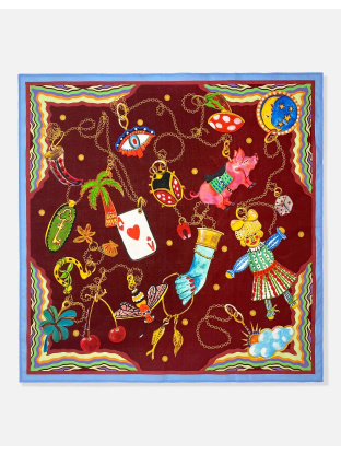 Scarf The Lucky Pig Charm Collector Burgundy Light Blue Multi