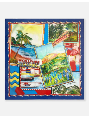 Scarf Crossing Postcards Greetings Cobalt Blue Red Multi