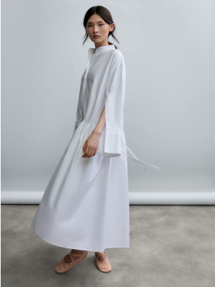 Dress with Mao Collar White