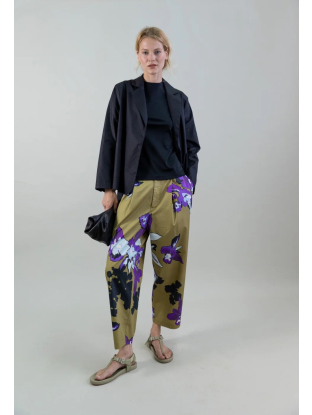 Kaki Trousers with Flowers