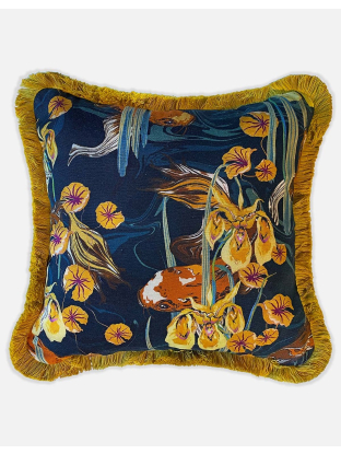 Floral Koi Cushion Blue Magenta