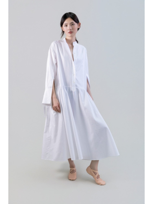 Dress with Mao Collar White