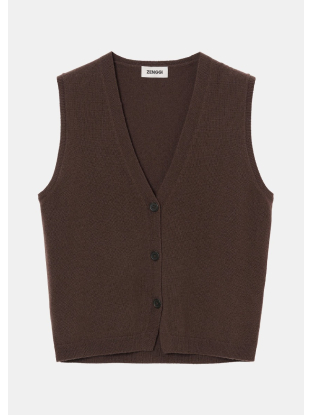 Sleeveless vest cashmere blend brown