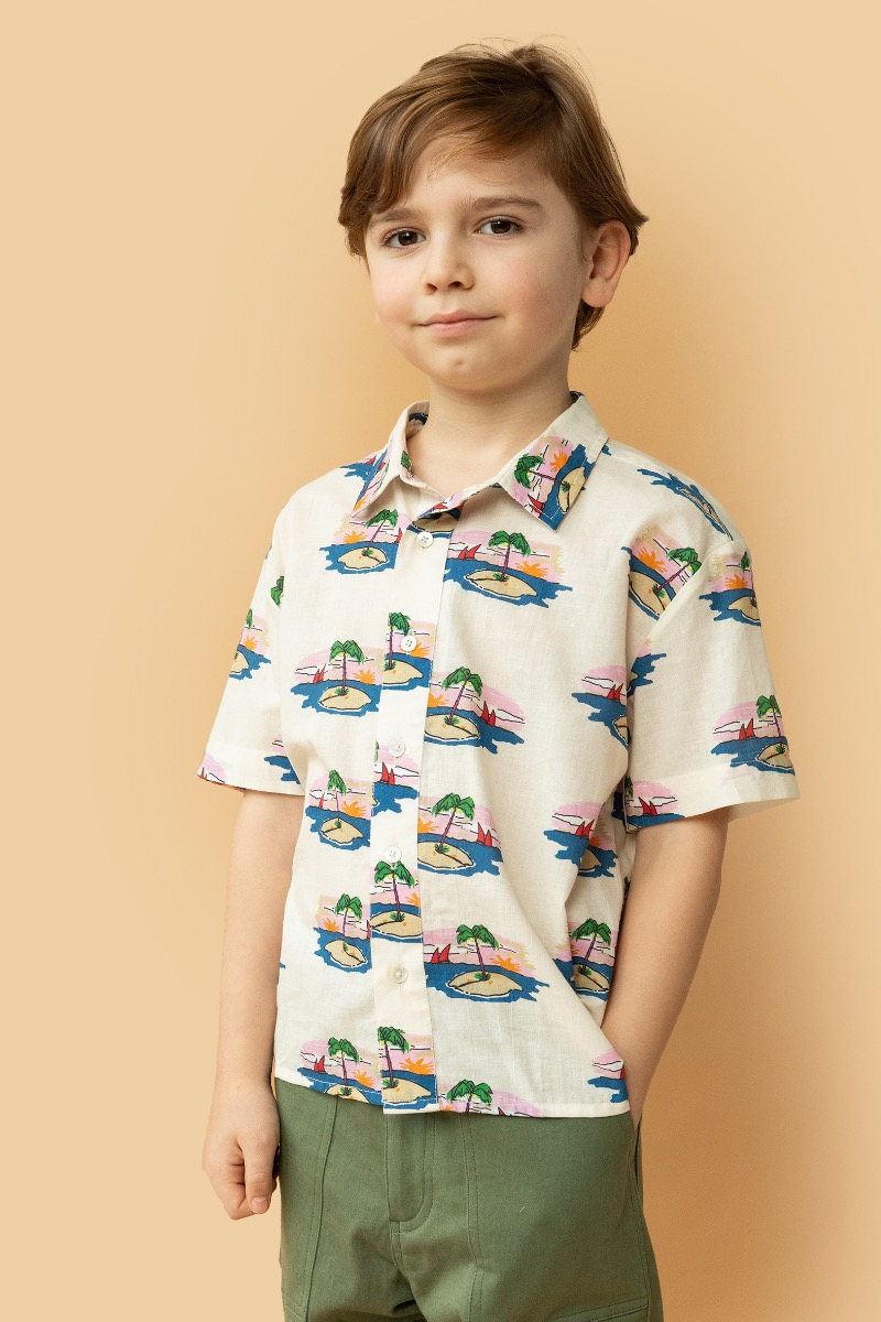 shop nu hemd herman island ecru van simple kids bij ik koop Belgisch conceptstore 'les belges', ruimste aanbod van Belgische kindermode