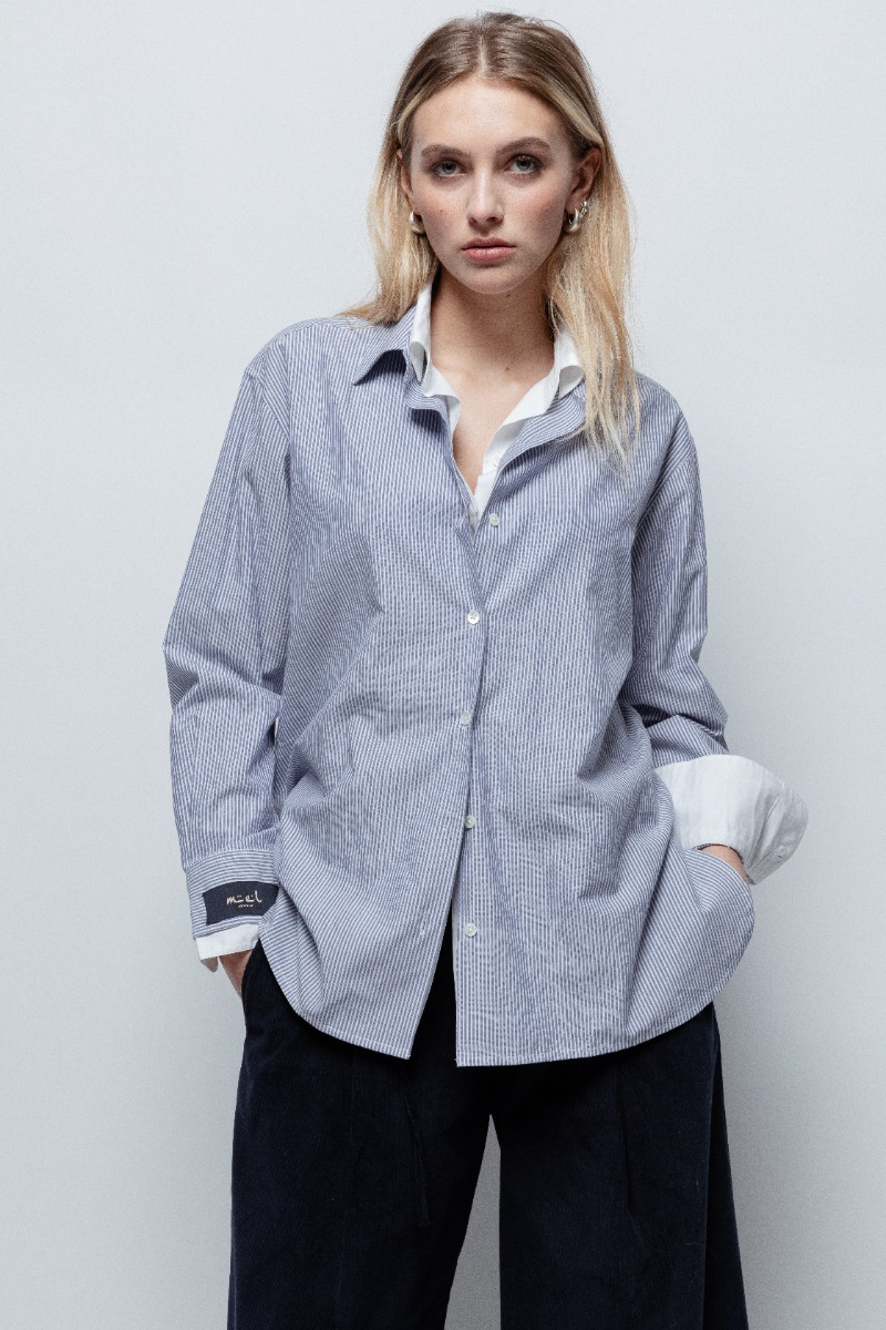 shop nu blouse double blue van mel bij ik koop Belgisch conceptstore 'les belges', ruimste aanbod van Belgische damesmode