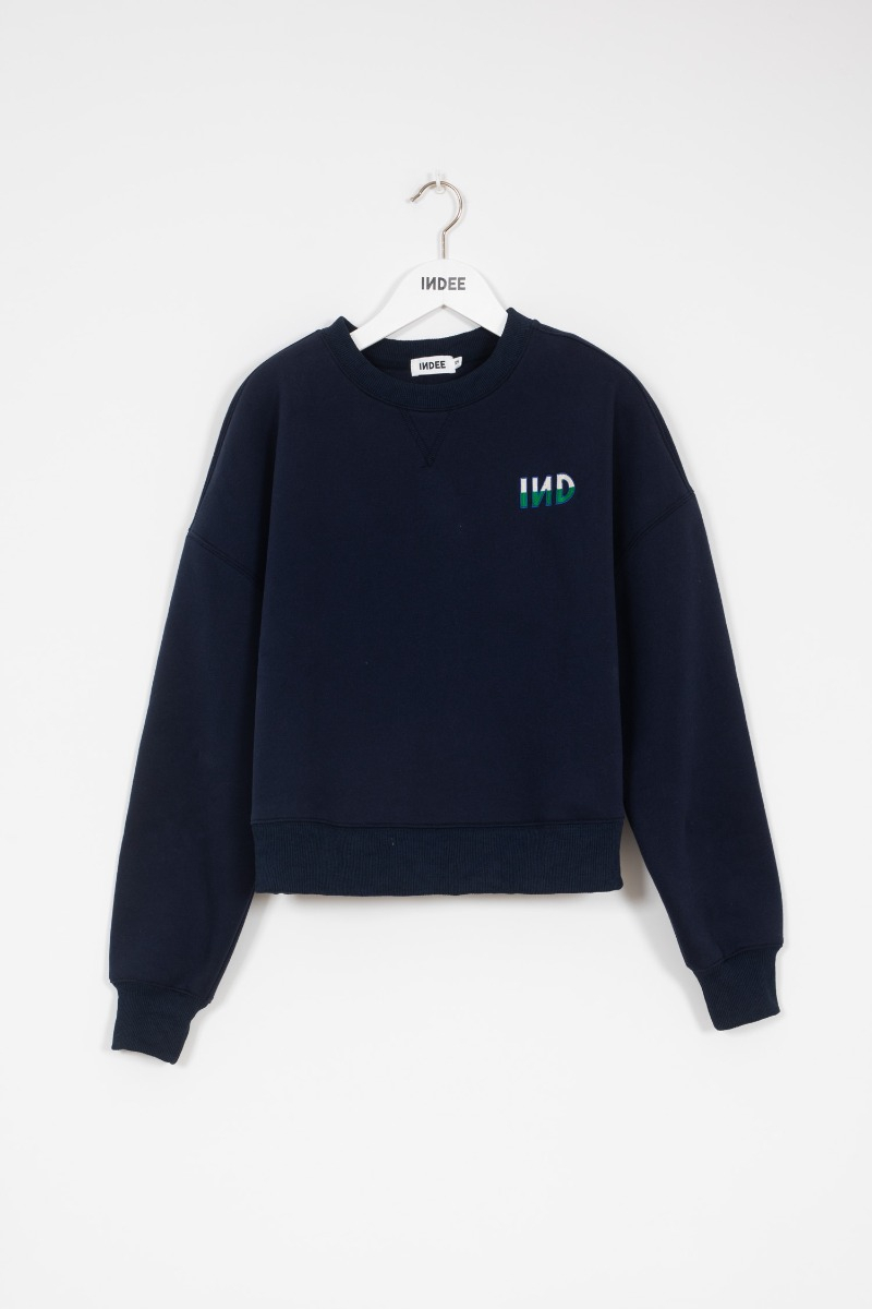 shop nu sweater running navy van indee bij ik koop Belgisch conceptstore 'les belges', ruimste aanbod van Belgische damesmode en kindermode