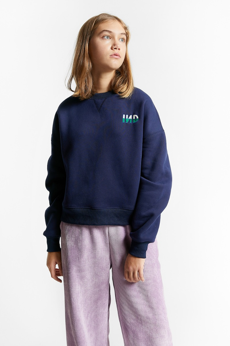 shop nu sweater running navy van indee bij ik koop Belgisch conceptstore 'les belges', ruimste aanbod van Belgische damesmode en kindermode