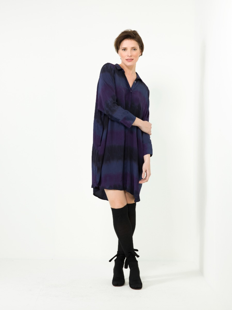 shop nu jurk christine multi lines deep purple van nous bij ik koop Belgisch conceptstore 'les belges', ruimste aanbod van Belgische damesmode