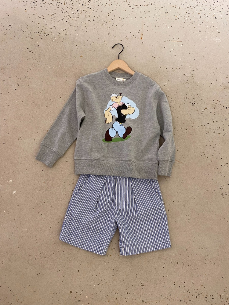 shop nu sweater popeye sweat grey van simple kids bij ik koop Belgisch conceptstore 'les belges', ruimste aanbod van Belgische kindermode