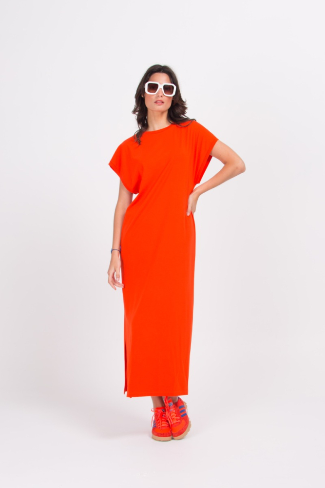 shop nu jurk denise spicey orange van nathalie vleeschouwer bij ik koop Belgisch conceptstore 'les belges', ruimste aanbod van Belgische damesmode en kindermode