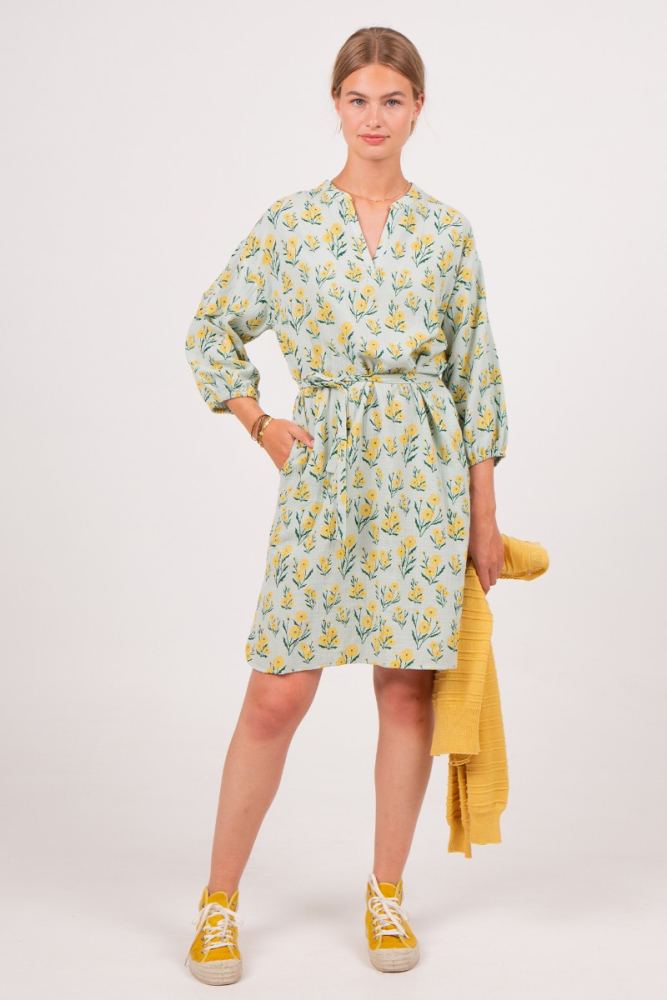 shop nu jurk zyan mint yellow dahlia van nathalie vleeschouwer bij ik koop Belgisch conceptstore 'les belges', ruimste aanbod van Belgische damesmode en kindermode