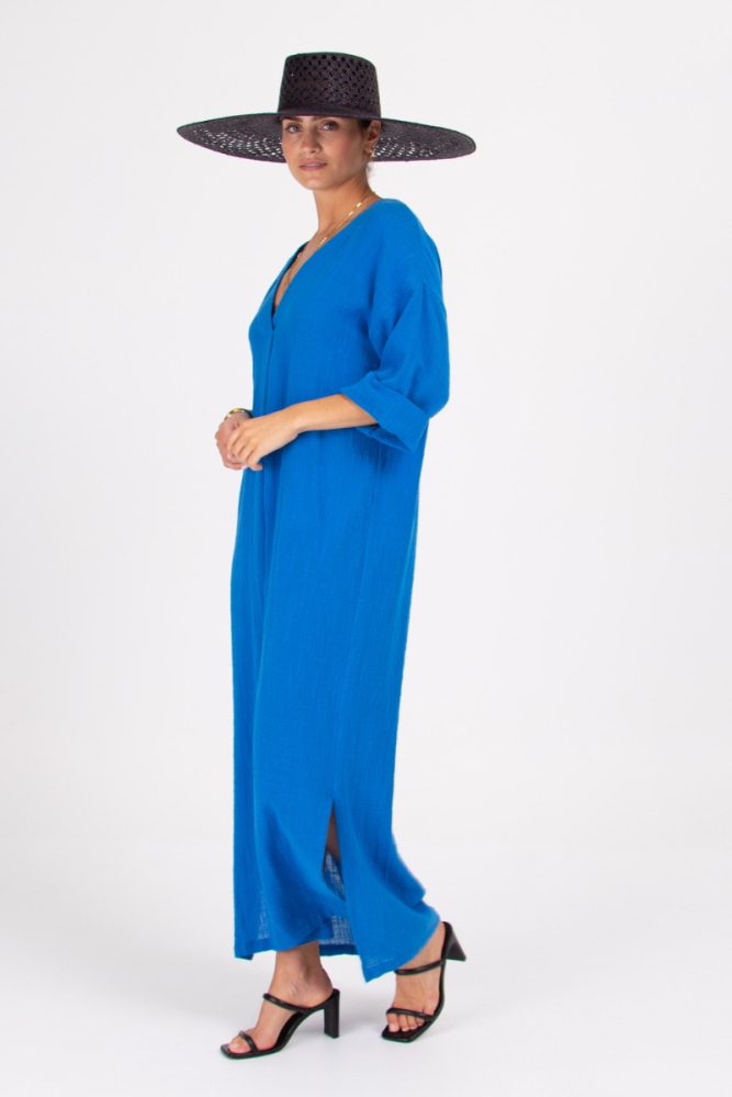 shop nu jurk bisma santorini blue van nathalie vleeschouwer bij ik koop Belgisch conceptstore 'les belges', ruimste aanbod van Belgische damesmode en kindermode