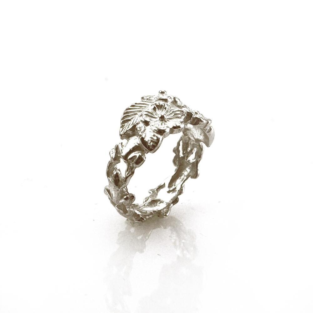 ring frogs & flowers - silver - 52 
