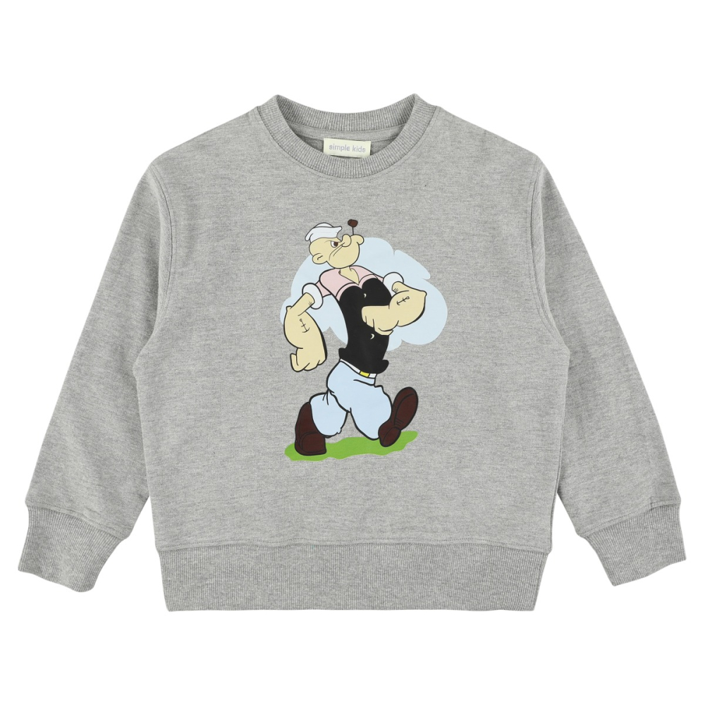 shop nu sweater popeye sweat grey van simple kids bij ik koop Belgisch conceptstore 'les belges', ruimste aanbod van Belgische kindermode